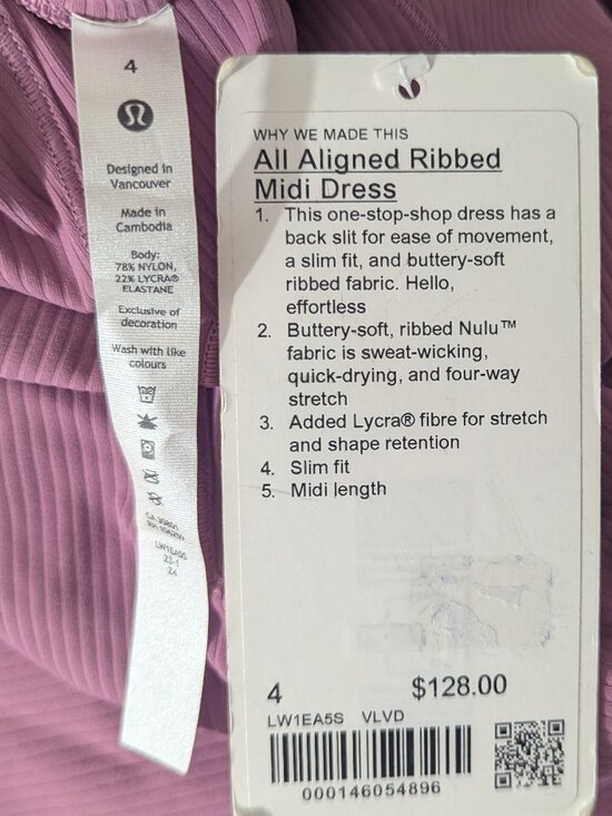 Lululemon All Aligned Ribbed Midi Dress Velvet Dust NWT Sz 4 - Picture 6 of 7